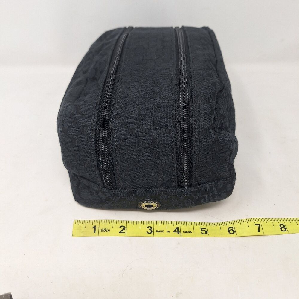 Coach Black Signature Jaquard Logo Canvas White Stripe Toiletry Bag Travel - Picture 5 of 9